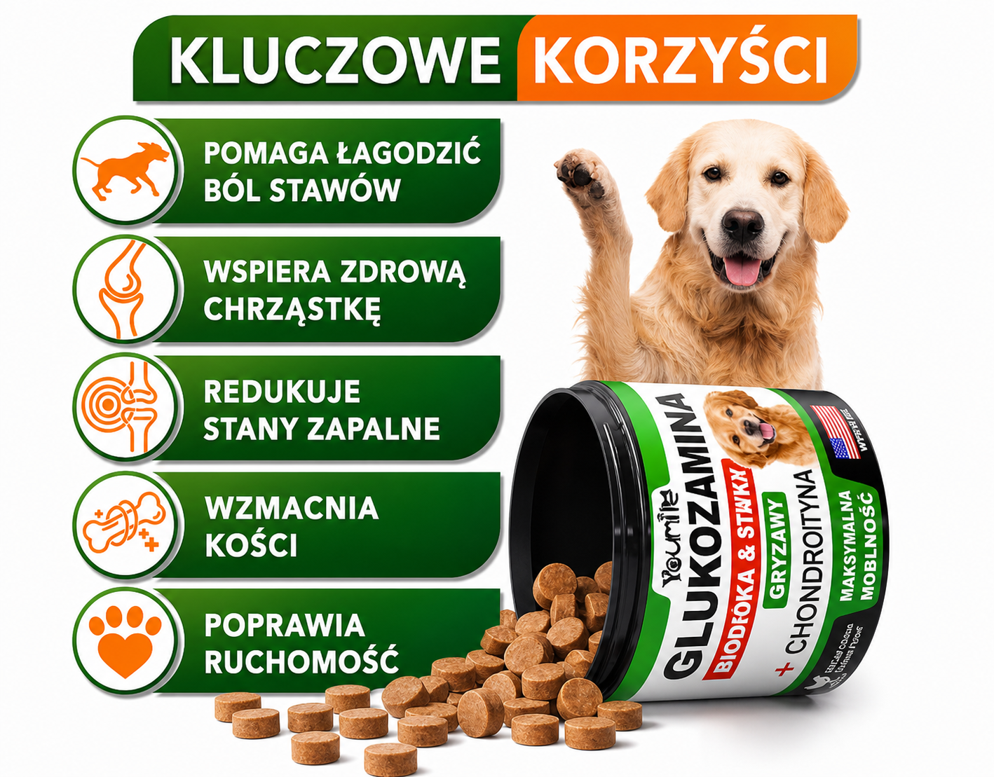 Suplement na stawy dla psa – glukozamina i chondroityna, 120 szt.