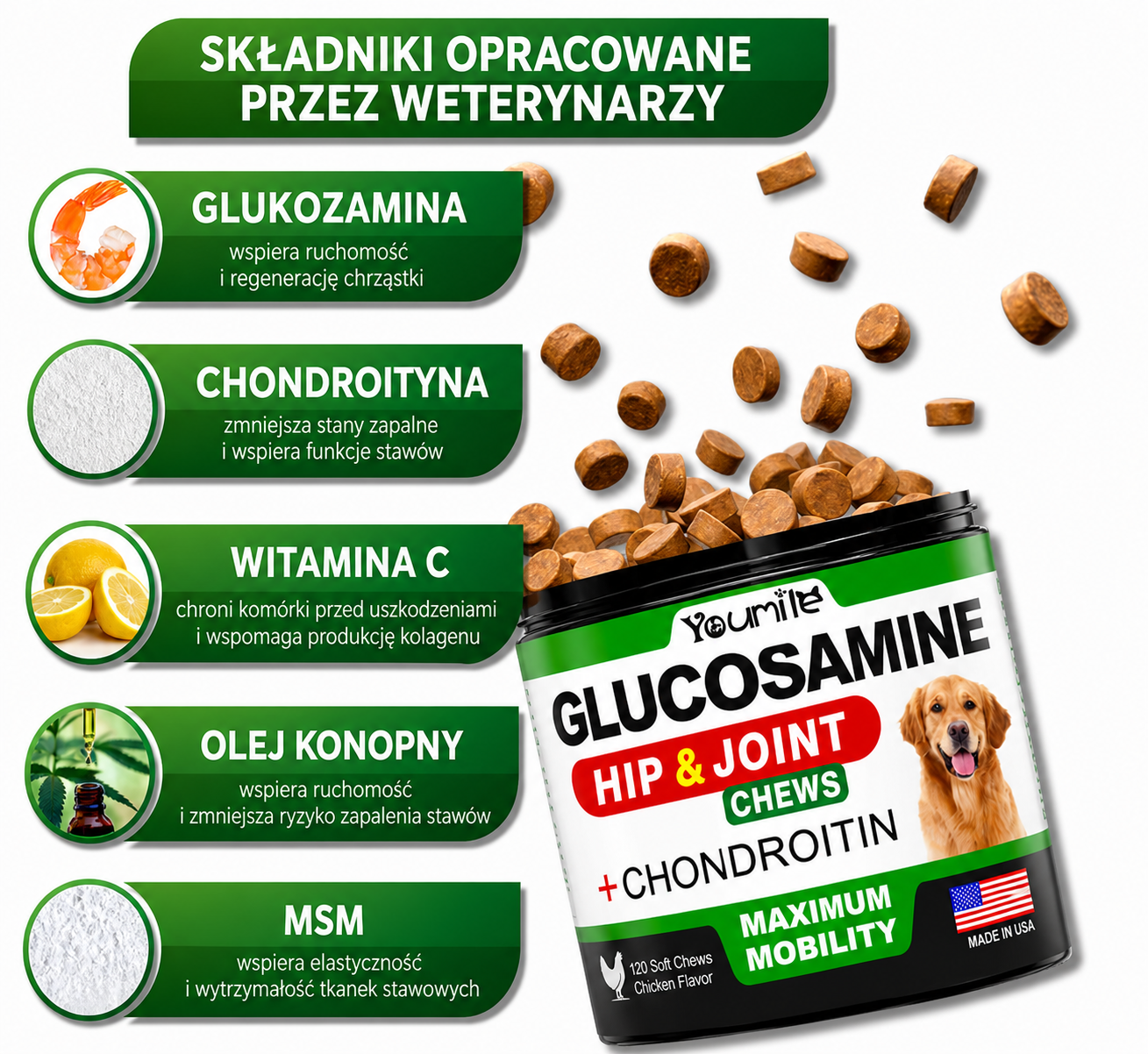 Suplement na stawy dla psa – glukozamina i chondroityna, 120 szt.